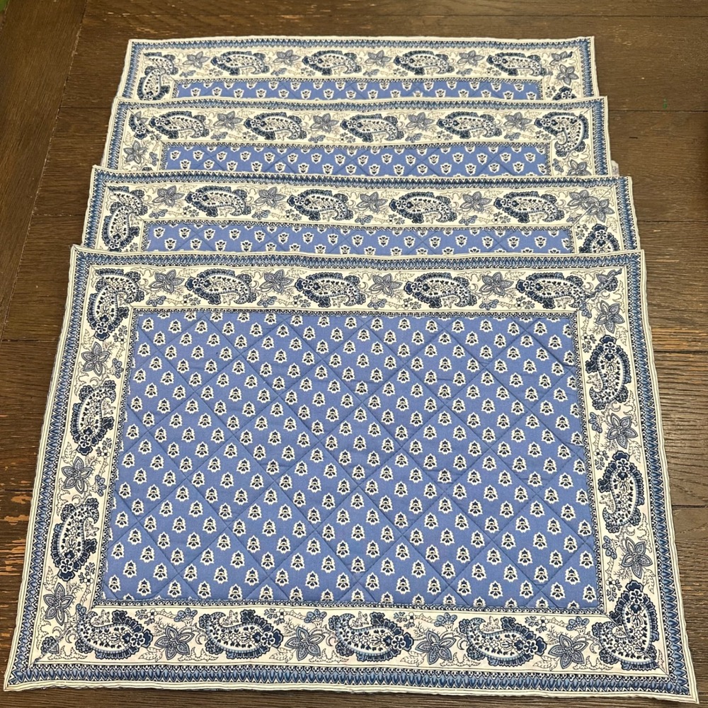 Pierre Deux French Country Provencal Paisley Cotton Quilted Placemats 4 Pc